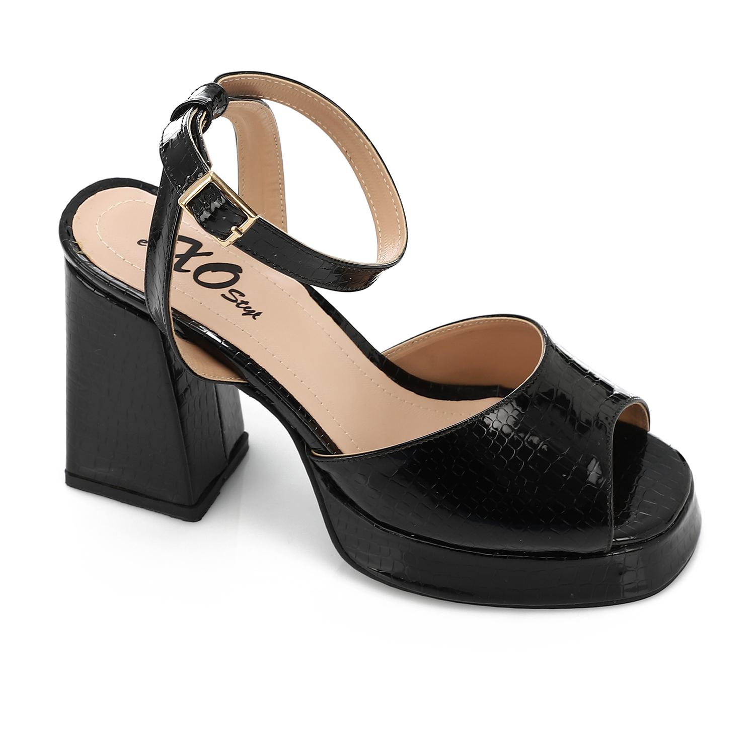 Women's Block Heel Metallic Sandals - Croc Pattern - Silver