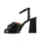 Women's Block Heel Metallic Sandals - Croc Pattern - Silver