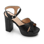 Women's Block Heel Metallic Sandals - Croc Pattern