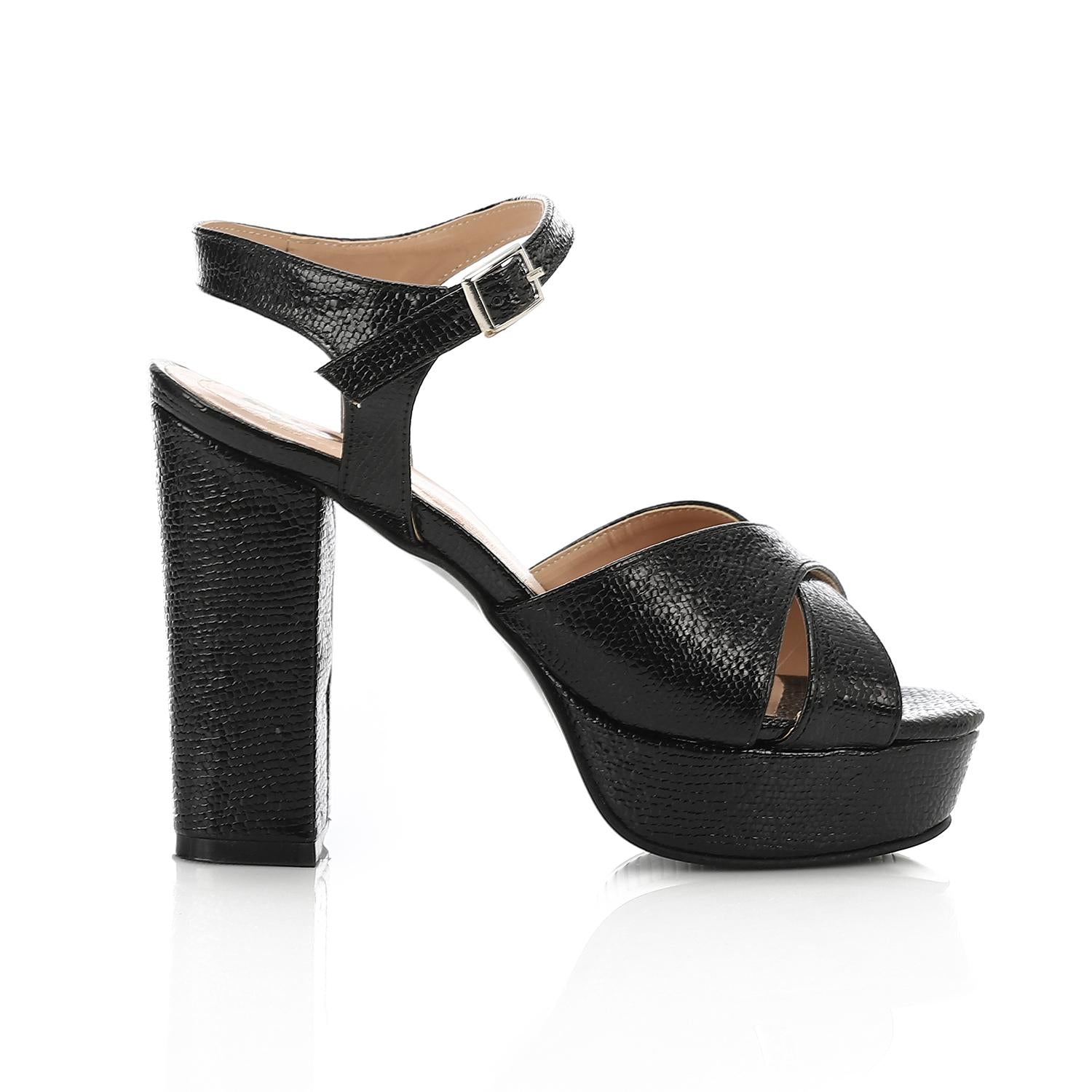 Women's Block Heel Metallic Sandals - Croc Pattern