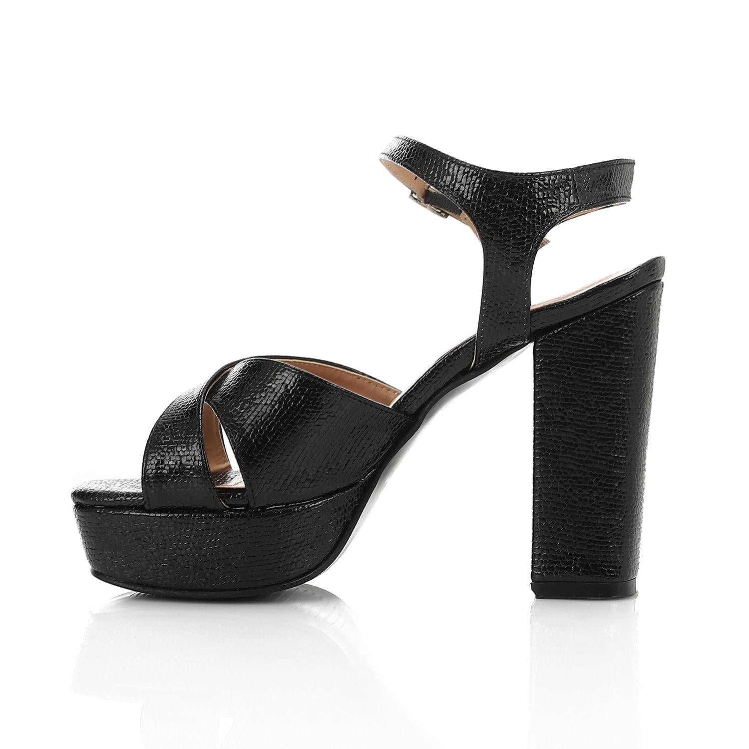Women's Block Heel Metallic Sandals - Croc Pattern