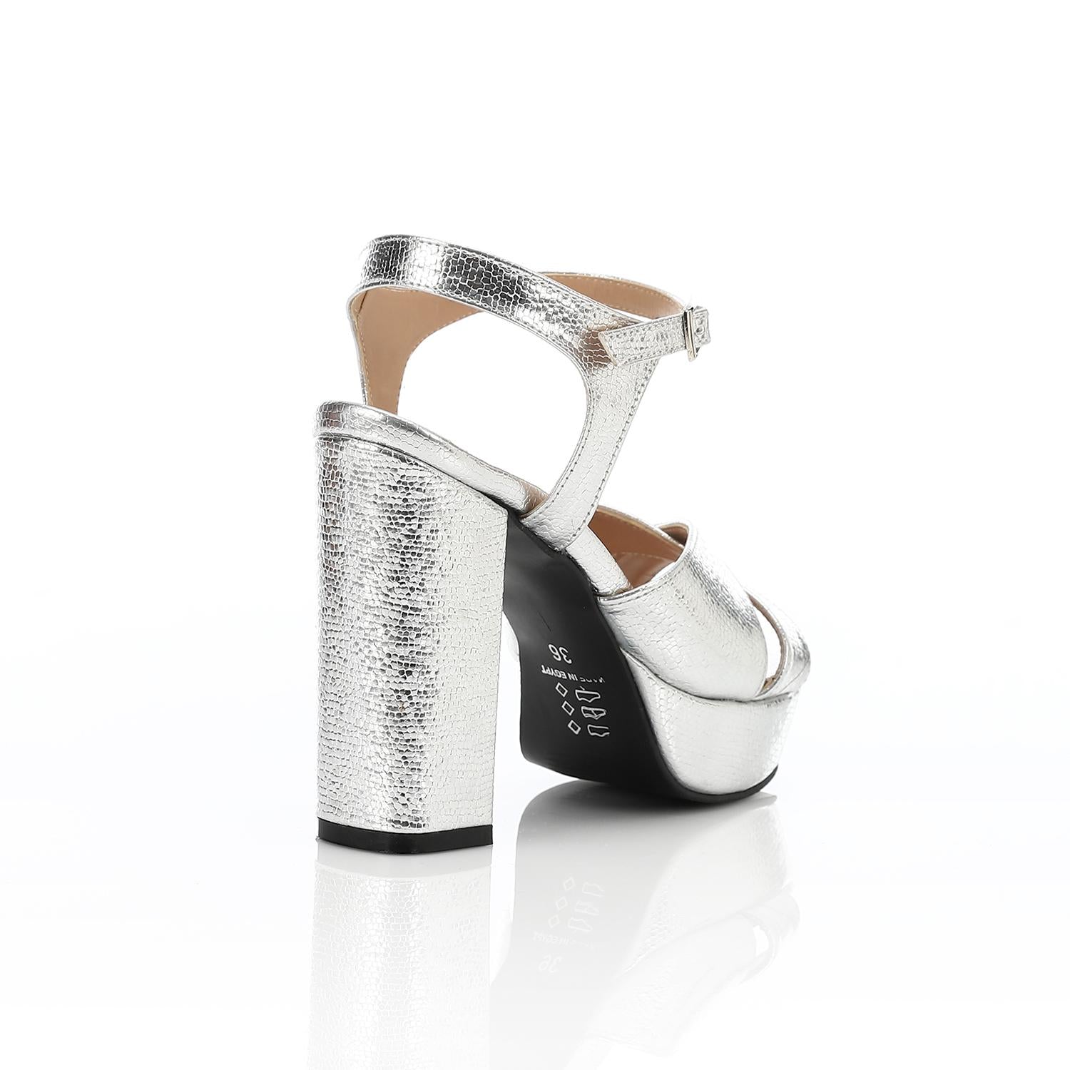 Women's Block Heel Metallic Sandals - Croc Pattern