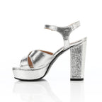 Women's Block Heel Metallic Sandals - Croc Pattern