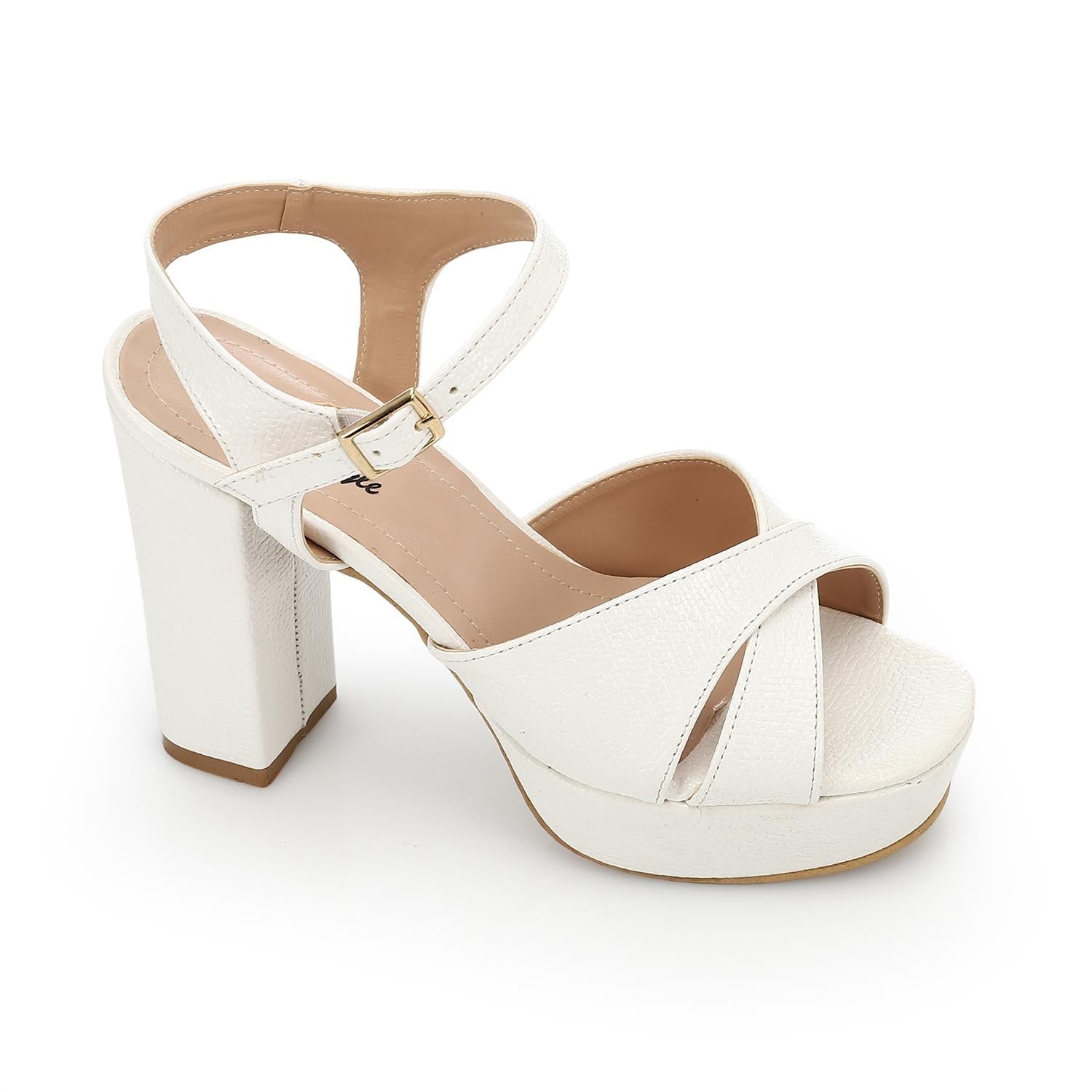 Women's Block Heel Metallic Sandals - Croc Pattern