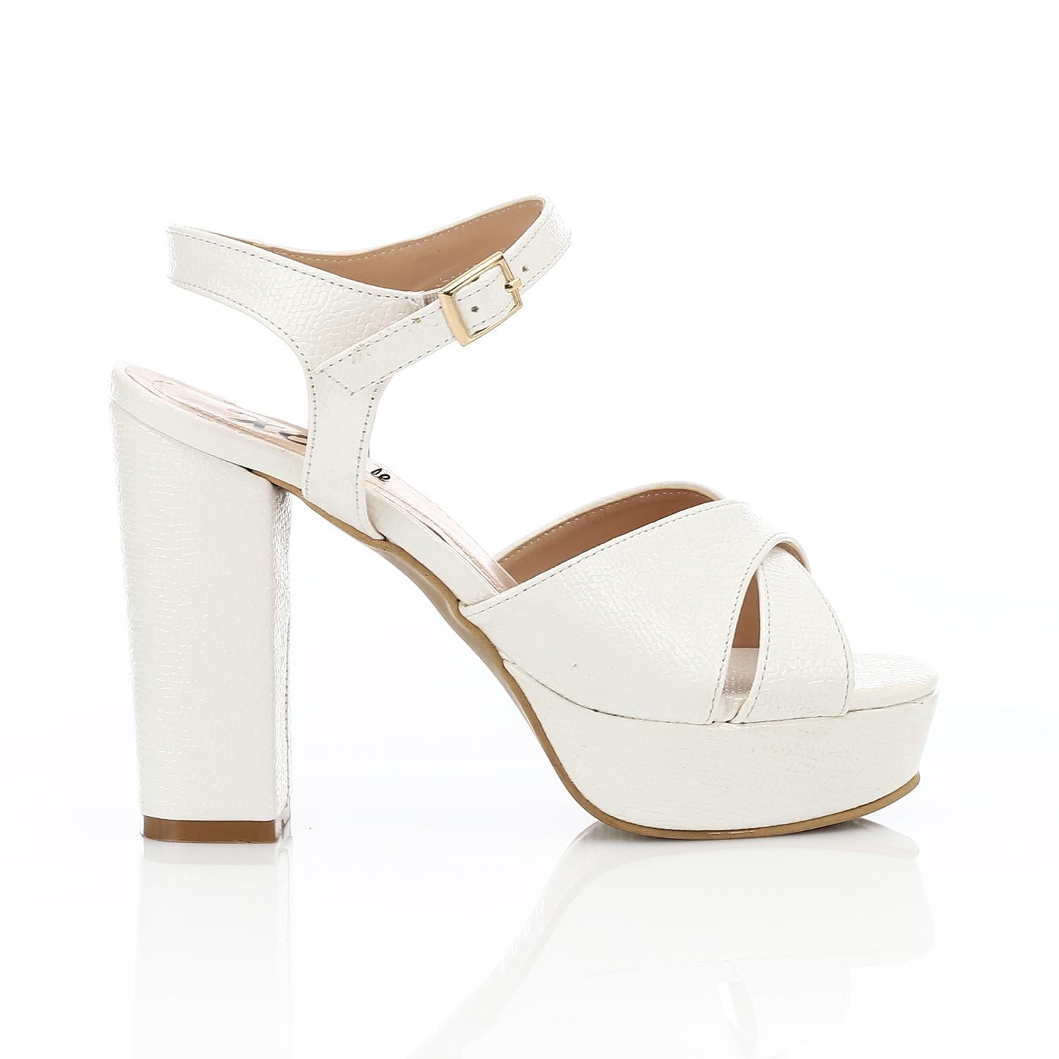 Women's Block Heel Metallic Sandals - Croc Pattern