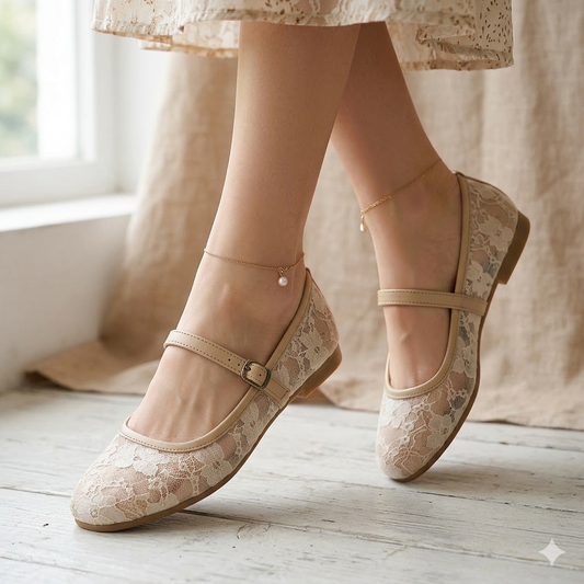Lace Ballet Flats with Bow 1396