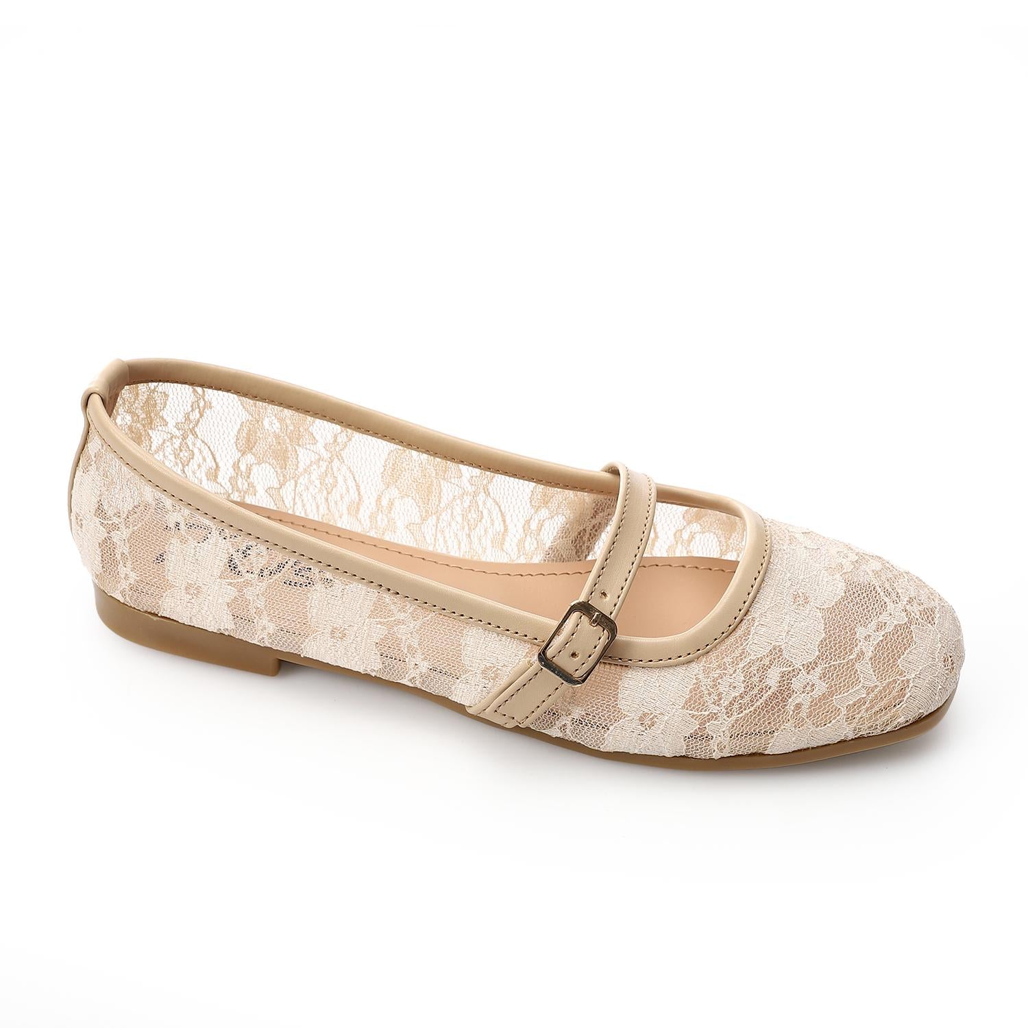 Lace Ballet Flats with Bow 1396