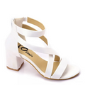 White Satin Block Heel Sandals with Ankle Straps